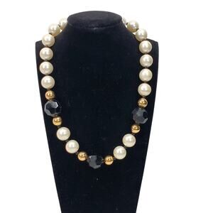 Chunky Faux Pearl Bead Necklace 8.25" Retro Glam Vtg 80s